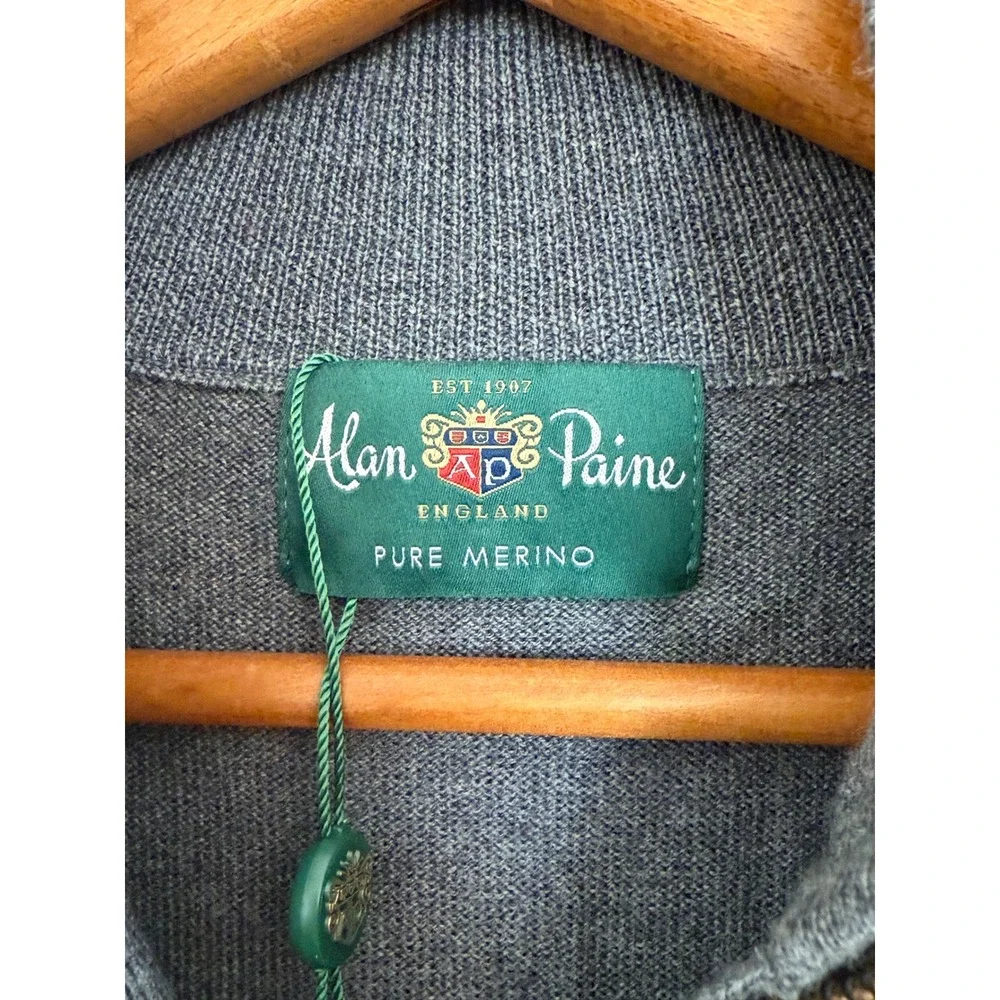 Alan Paine Pure Merino Wool 1/4 Zip‎ Sweater Vest Gray Size 42 EU 50 NWOT